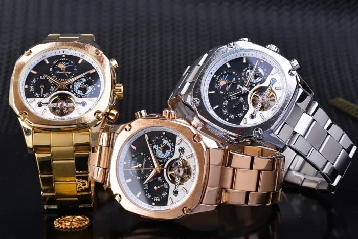 Mechanische Herrenuhr Mondphase Automatik Edelstahl 40 mm Rose Gold – Bild 11