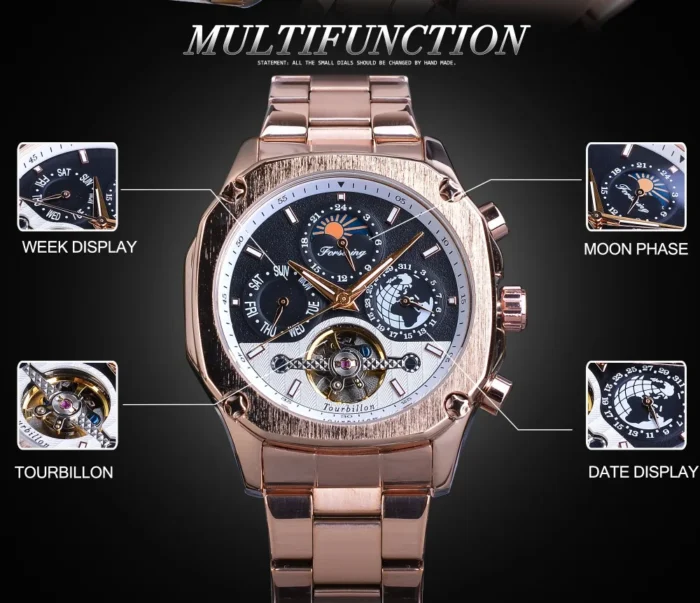 Mechanische Herrenuhr Mondphase Automatik Edelstahl 40 mm Rose Gold – Bild 8