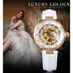 Mechanische Armbanduhr Damen Edelstahl Automatikwerk Lederarmband Wasserbeständig – Bild 2