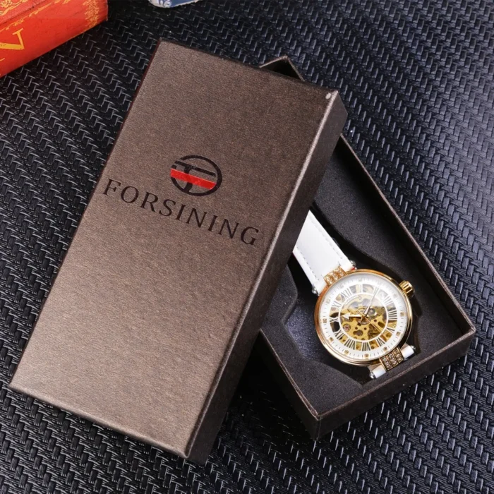 Mechanische Armbanduhr Damen Edelstahl Automatikwerk Lederarmband Wasserbeständig – Bild 6