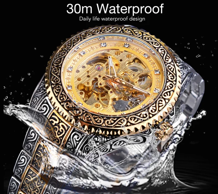 Automatische Armbanduhr Herren Edelstahl wasserdicht mechanisch elegant mit Kristallen – Bild 3