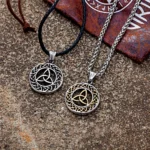 Vintage Wikinger Keltischer Knoten Halskette Herren Gold Farbe Antiker Stahl Nordische Valknut Runen Trinity Anhänger Amulett Skandinavischer Schmuck – Bild 8