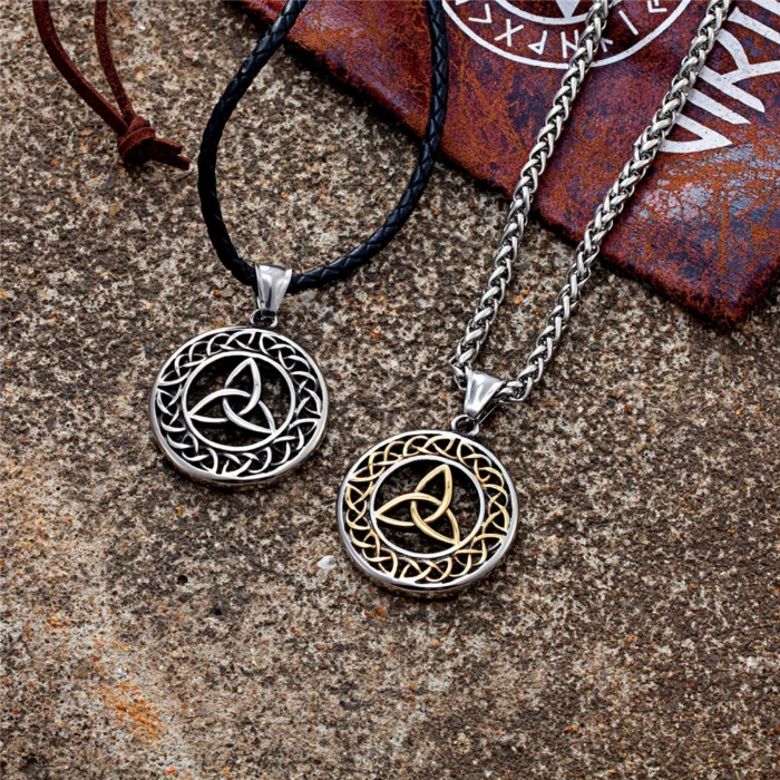 Vintage Wikinger Keltischer Knoten Halskette Herren Gold Farbe Antiker Stahl Nordische Valknut Runen Trinity Anhänger Amulett Skandinavischer Schmuck – Bild 8