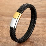 Fashion Men Jewelry Brown Braided Leather Rope Bracelet Charm Stainless Steel Magnetic Buckle Bracelets Punk Men Wrist Band Gift – Bild 2