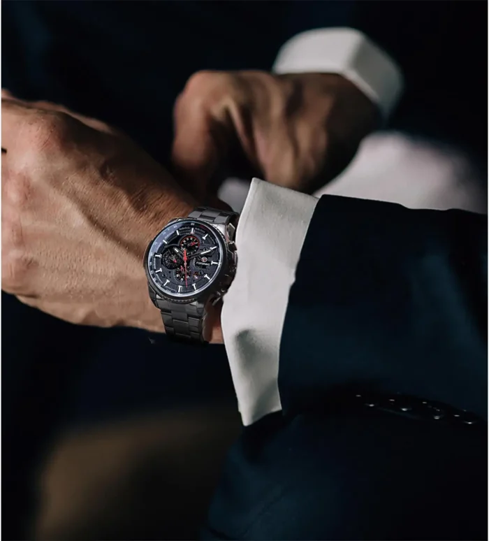 Edelstahl Automatik Uhr Herren Armbanduhr Drei Zifferblatt Kalender Sportlich – Bild 6