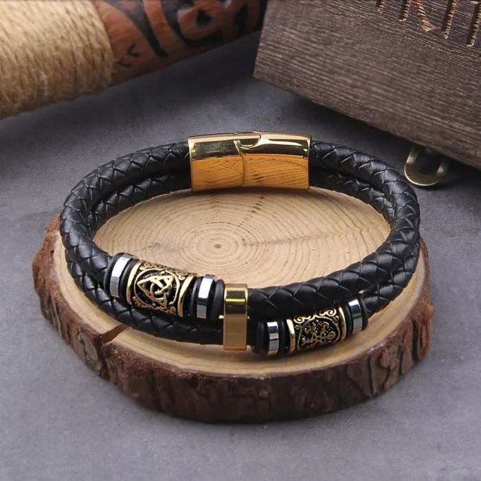 kf-S32e8d5a3dc294fb4a9e32693f6948753f.webp Wikinger Lederarmband Herren Runen Edelstahl Perlen Punk Design Geschenkidee – Bild 1