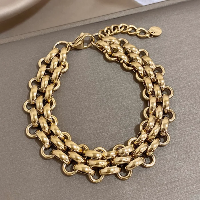 kf-S393ff68ef9444e59a2ae2817d180a3f50.webp Trendy Stainless Steel Chunky Thick Chain Bracelet for Women Punk Statement Glossy Multilayer Link Bracelets Wristband Jewelry – Bild 1