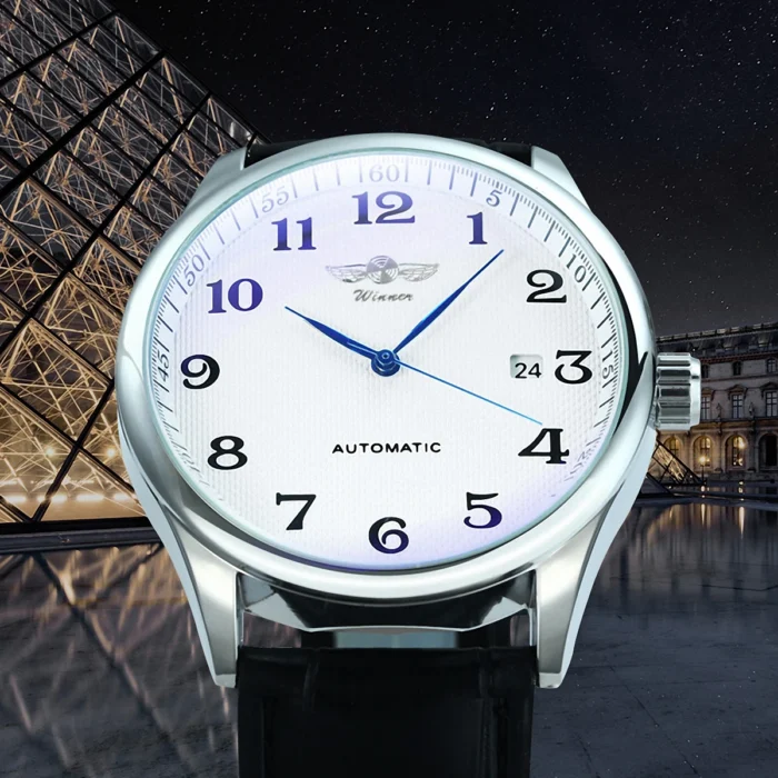 Männeruhr Automatik Lederarmband Blau Zifferblatt Datumsanzeige Business Uhr – Bild 2