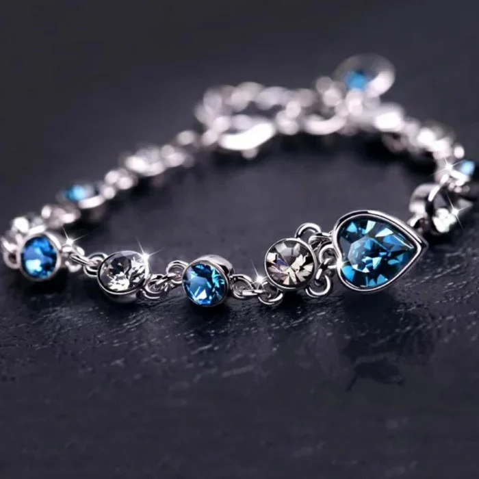 Women Silver Color Lucky Bracelet Female Blue Crystal Heart Charm Pulseras Bracelet Bridal Wedding Engagement Fine Jewelry Gift – Bild 3