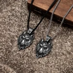 Punk Viking Wolf Halskette Männer Nordische Mythologie Odins Runen Geri & Freki Valknut Amulett Edelstahl Anhänger Retro Schmuck Geschenke – Bild 3