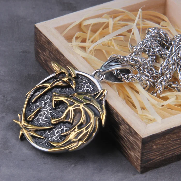 Edelstahl Anhänger Wolfskopf Wikinger Schmuck Halskette – Bild 5