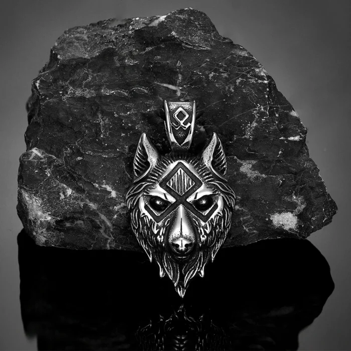 Punk Viking Wolf Halskette Männer Nordische Mythologie Odins Runen Geri & Freki Valknut Amulett Edelstahl Anhänger Retro Schmuck Geschenke – Bild 6