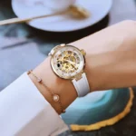 Mechanische Armbanduhr Damen Edelstahl Automatikwerk Lederarmband Wasserbeständig – Bild 4