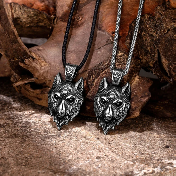 Punk Viking Wolf Halskette Männer Nordische Mythologie Odins Runen Geri & Freki Valknut Amulett Edelstahl Anhänger Retro Schmuck Geschenke – Bild 7