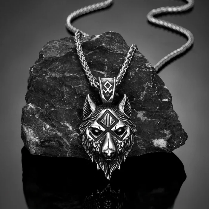 Punk Viking Wolf Halskette Männer Nordische Mythologie Odins Runen Geri & Freki Valknut Amulett Edelstahl Anhänger Retro Schmuck Geschenke – Bild 1