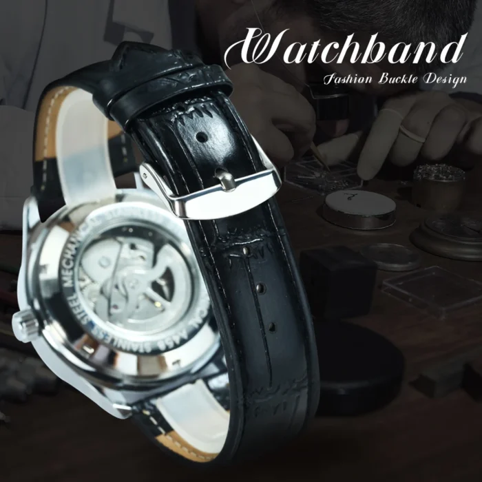 Männeruhr Automatik Lederarmband Blau Zifferblatt Datumsanzeige Business Uhr – Bild 11