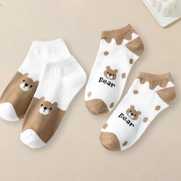 5 Pairs Women Cartoon Patterned Socks Trendy Versatile Breathable Sweat Wicking Deodorizing Antibacterial Comfortable Socks – Bild 6