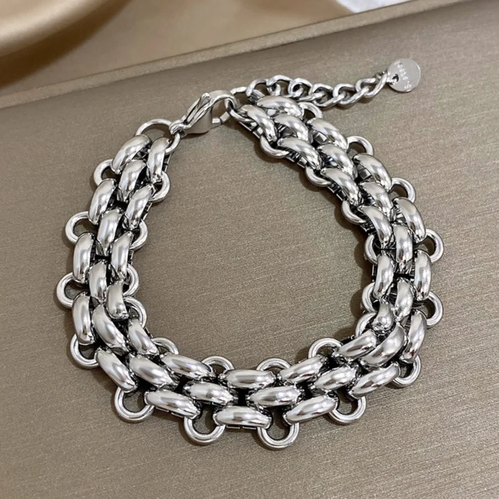 Trendy Stainless Steel Chunky Thick Chain Bracelet for Women Punk Statement Glossy Multilayer Link Bracelets Wristband Jewelry – Bild 2