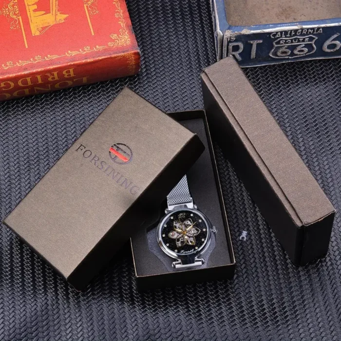 Automatik Uhr Edelstahl Damen Wasserdicht Elegant Mesh Design 34 mm – Bild 6