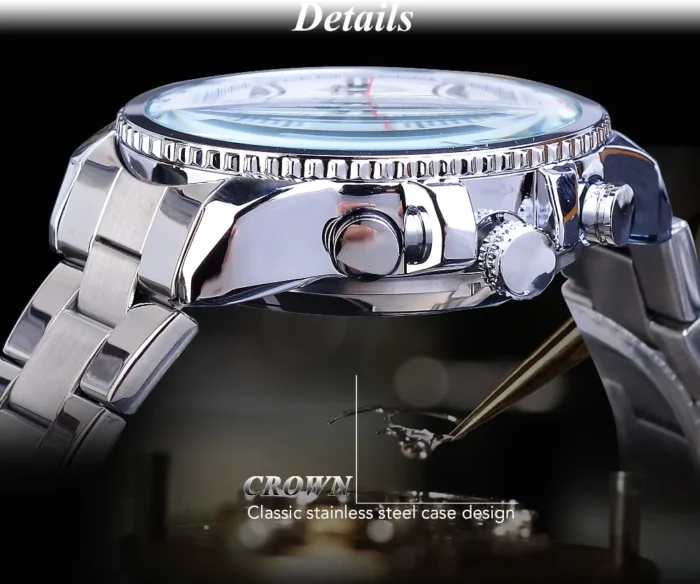 Mechanische Uhr Herren Edelstahl Automatik Multifunktion Kalender Zifferblatt Wasserfest – Bild 8