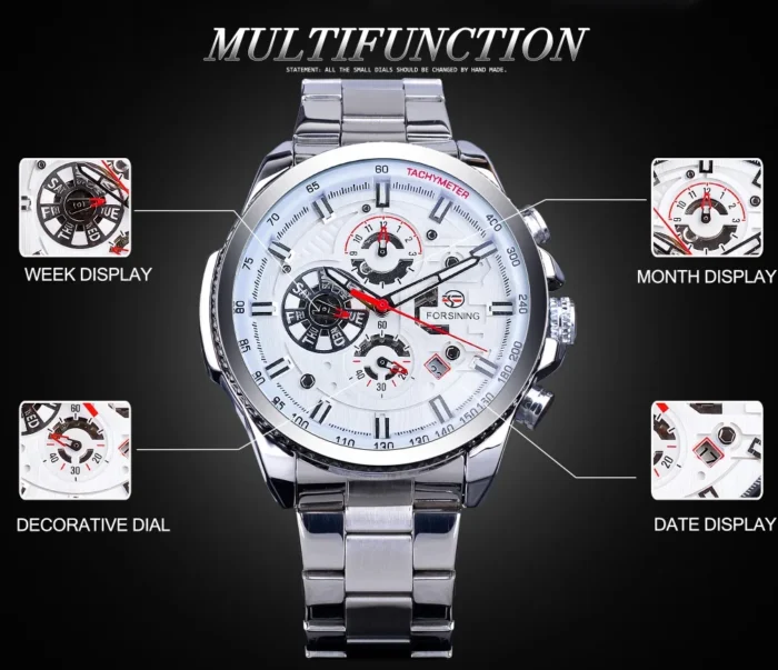 Mechanische Uhr Herren Edelstahl Automatik Multifunktion Kalender Zifferblatt Wasserfest – Bild 5