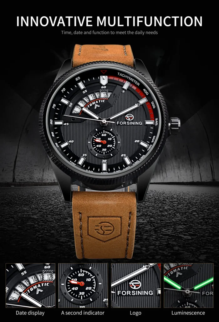 Mechanische Armbanduhr Herren Automatik Edelstahl Leder 45 mm Sportlich Wasserdicht – Bild 4