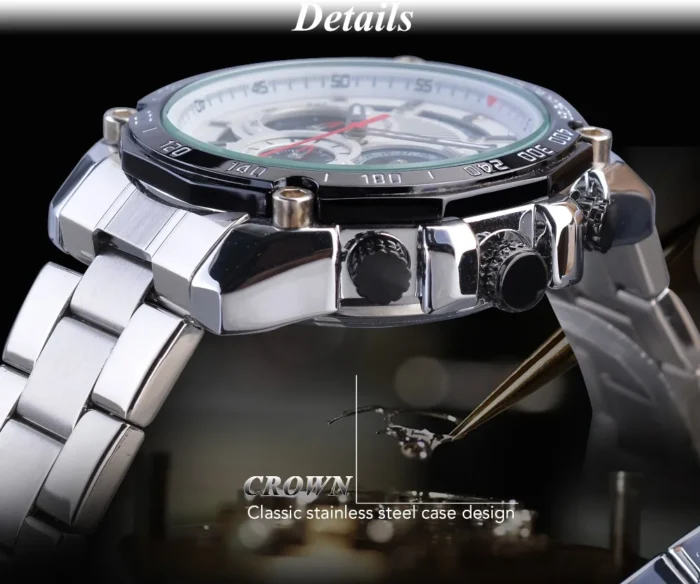 Mechanische Uhr Automatik Edelstahl Silber Sport Herren Uhr mit Kalender – Bild 10