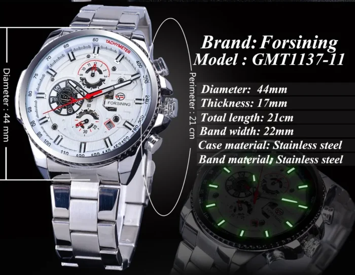 Mechanische Uhr Herren Edelstahl Automatik Multifunktion Kalender Zifferblatt Wasserfest – Bild 4