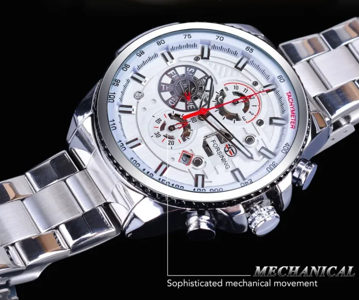 Mechanische Uhr Herren Edelstahl Automatik Multifunktion Kalender Zifferblatt Wasserfest – Bild 7