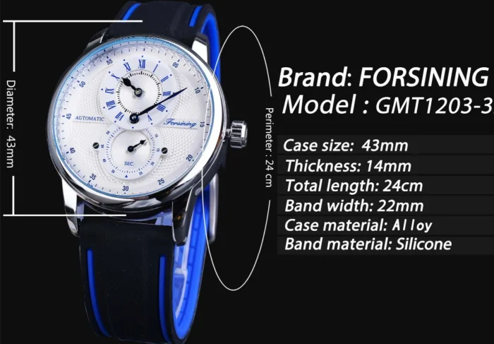 Automatik Armbanduhr Herren Wasserdicht Dual Zifferblatt Silikonband Edelstahl 43mm – Bild 7