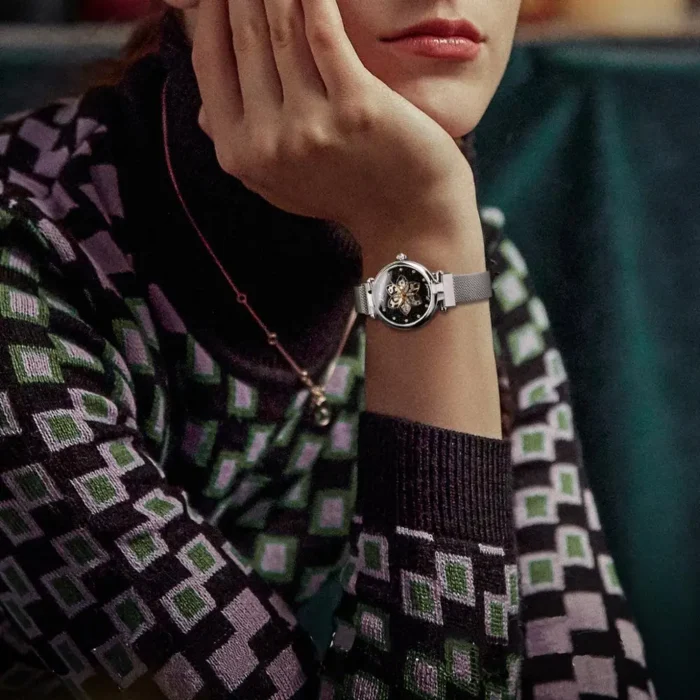 Automatik Uhr Edelstahl Damen Wasserdicht Elegant Mesh Design 34 mm – Bild 5