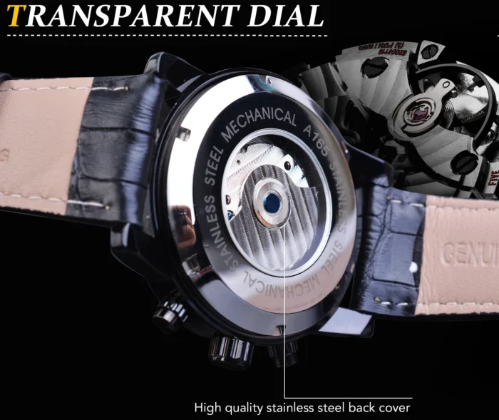 Automatische mechanische Uhr Edelstahl Schwarz Gold Herren Armbanduhr – Bild 9