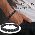 Armband Herren Lavasteinoptik Schwarz 8mm quadratische Perlen elastisch – Bild 6