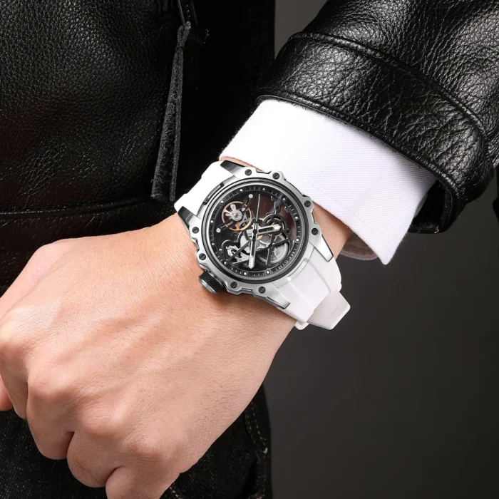 Männer Armbanduhr Automatik Edelstahl 43mm wasserdicht mit Silikonband – Bild 4