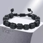 Armband Herren Lavasteinoptik Schwarz 8mm quadratische Perlen elastisch