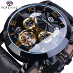 Automatische mechanische Uhr Edelstahl Schwarz Gold Herren Armbanduhr