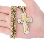 Halskette Herren Edelstahl Byzantinisch 6mm Jesus Kreuz Anhänger 55-70cm – Bild 8