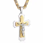 Halskette Herren Edelstahl Byzantinisch 6mm Jesus Kreuz Anhänger 55-70cm – Bild 7