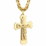 Halskette Herren Edelstahl Byzantinisch 6mm Jesus Kreuz Anhänger 55-70cm – Bild 4