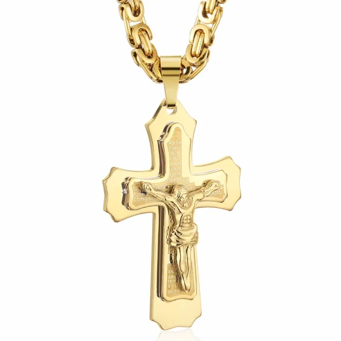 Halskette Herren Edelstahl Byzantinisch 6mm Jesus Kreuz Anhänger 55-70cm – Bild 4