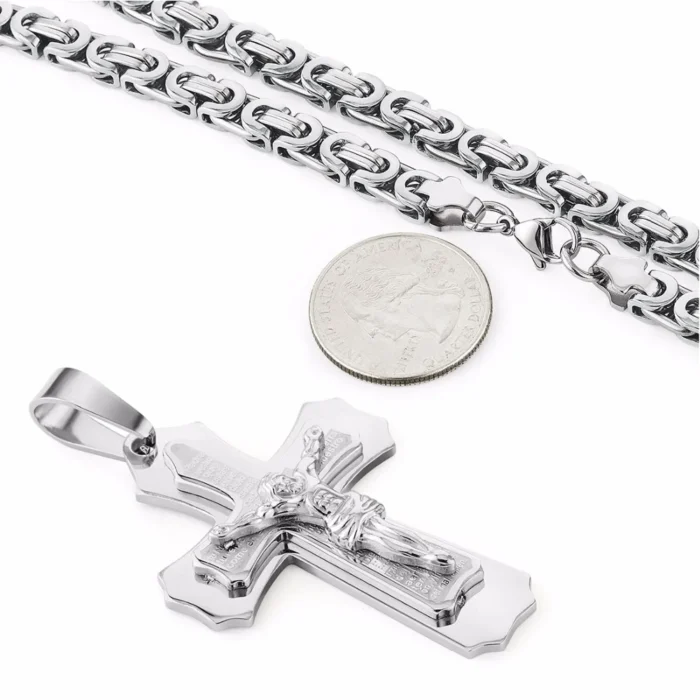 Halskette Herren Edelstahl Byzantinisch 6mm Jesus Kreuz Anhänger 55-70cm – Bild 9