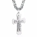 Halskette Herren Edelstahl Byzantinisch 6mm Jesus Kreuz Anhänger 55-70cm – Bild 11