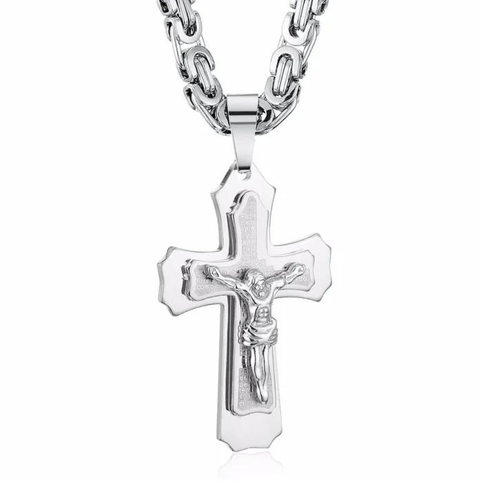 Halskette Herren Edelstahl Byzantinisch 6mm Jesus Kreuz Anhänger 55-70cm – Bild 11