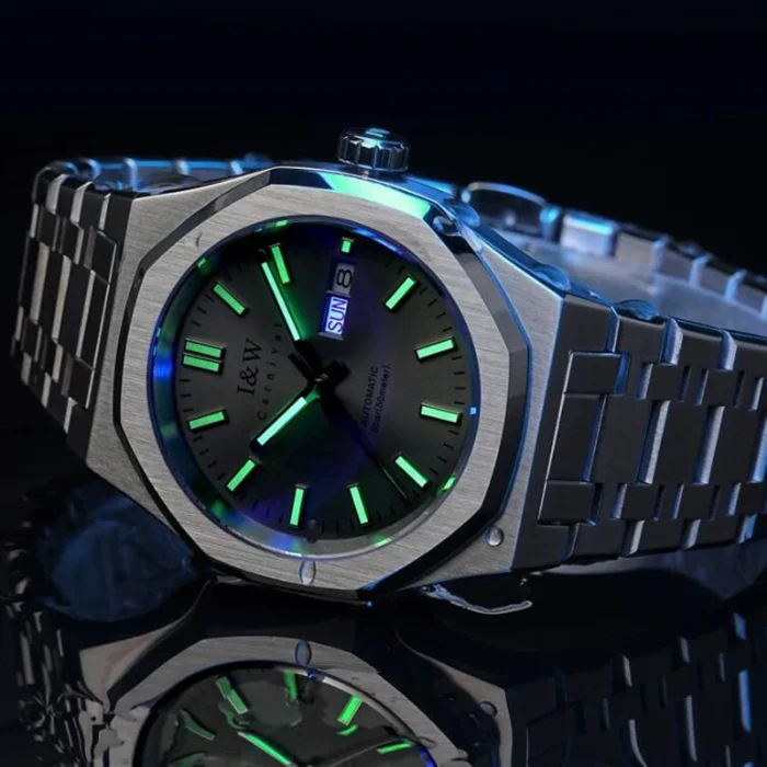 Herrenuhr Automatik 41 mm Edelstahl Mineralglas 50 m wasserdicht Leuchtzeiger – Bild 5