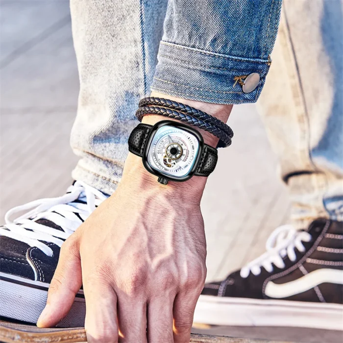 Herren Armbanduhr Automatik Skelett für alle Modelle Edelstahl Kunstlederband wassergeschützt – Bild 6