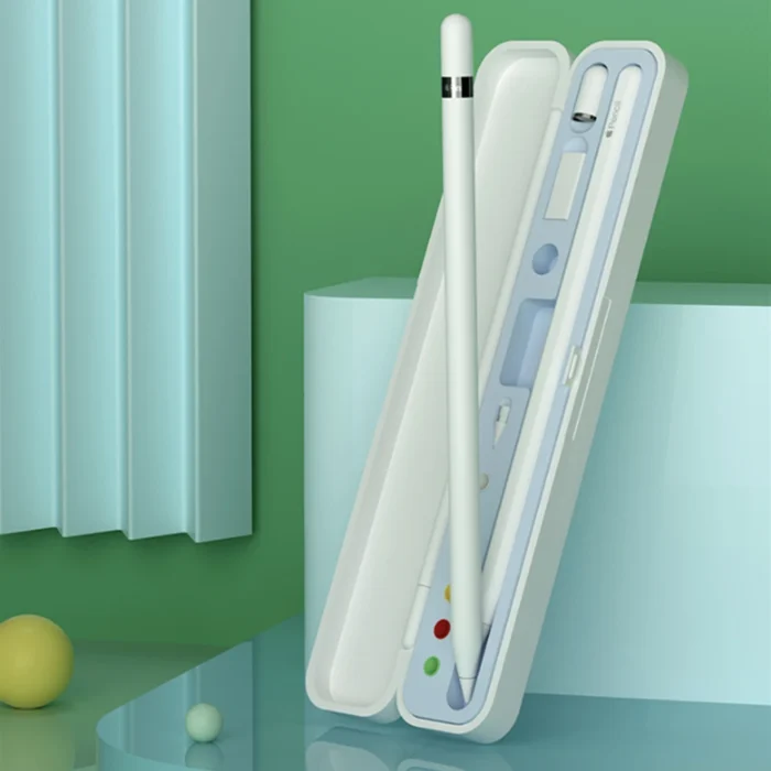 Aufbewahrungsbox für Apple Pencil 1 2 Generation ABS Silikon Magnet Weiß Blau – Bild 2