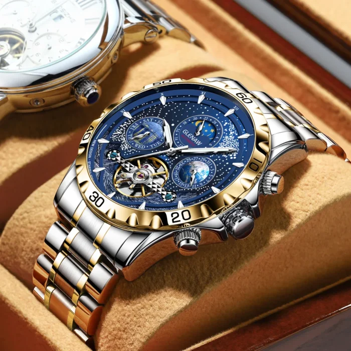 Herrenuhr für Herren Automatik 43 mm Metallband Wochentag Datum 30m wasserdicht – Bild 1