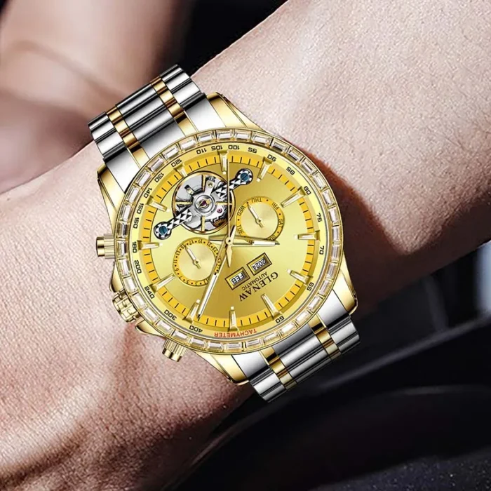 Herrenuhr Skelettuhr Automatik Edelstahl 43 mm Datum 3 ATM – Bild 4