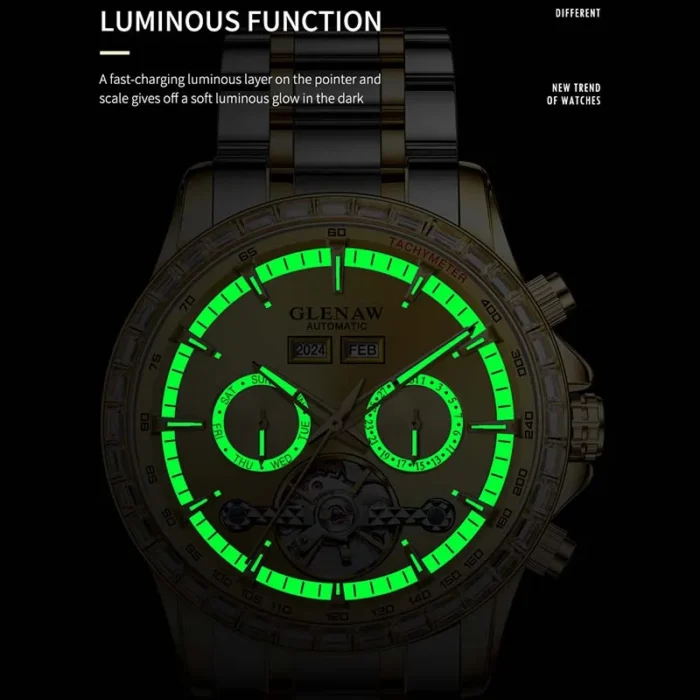 Herrenuhr Skelettuhr Automatik Edelstahl 43 mm Datum 3 ATM – Bild 5