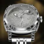 Armbanduhr für Herren Automatik Skelettuhr Edelstahl Leuchtzeiger Mineralglas 42mm